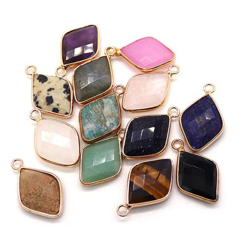 Gemstone Jewelry Pendant, Natural Stone, with Zinc Alloy, Rhombus, plated, DIY 
