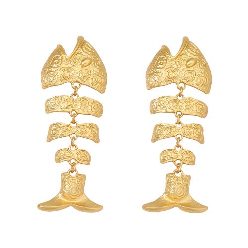 Zinc Alloy Drop Earring, Fish, plated, fashion jewelry & for woman & hollow, golden 