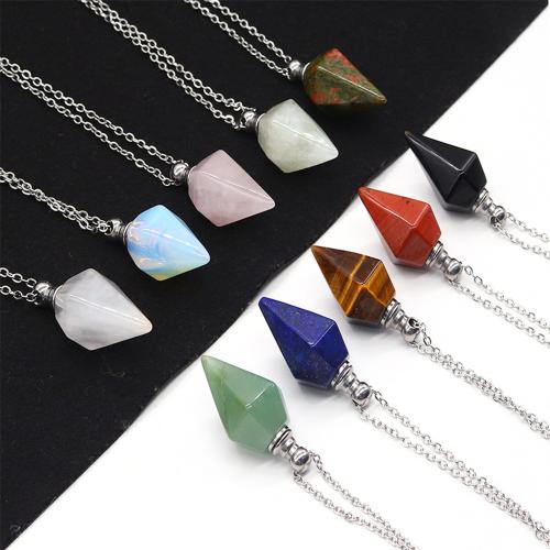 Pierre naturelle Collier de bouteille de parfum, avec 304 chaîne en acier inoxydable, peut s’ouvrir et mettre dans quelque chose & différents matériaux pour le choix & unisexe Environ 41-50 cm, Vendu par PC