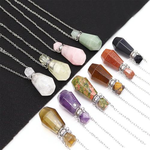Pierre naturelle Collier de bouteille de parfum, avec 304 chaîne en acier inoxydable, peut s’ouvrir et mettre dans quelque chose & différents matériaux pour le choix & unisexe Environ 41-50 cm, Vendu par PC