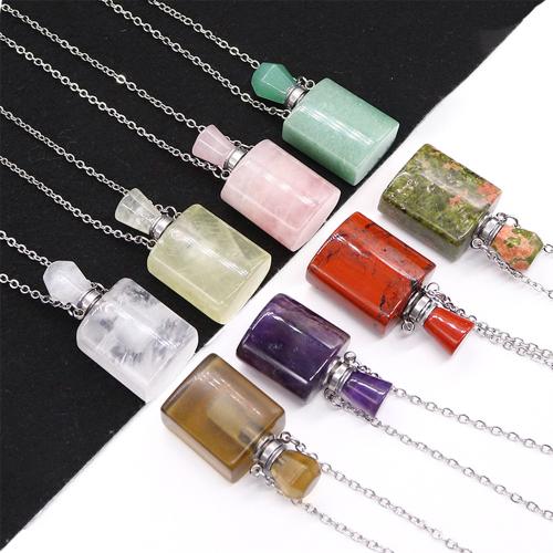 Pierre naturelle Collier de bouteille de parfum, avec 304 chaîne en acier inoxydable, peut s’ouvrir et mettre dans quelque chose & différents matériaux pour le choix & unisexe Environ 41-50 cm, Vendu par PC