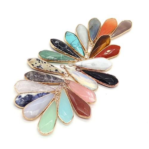 Gemstone Jewelry Pendant, Natural Stone, with Zinc Alloy, Teardrop, plated, DIY 