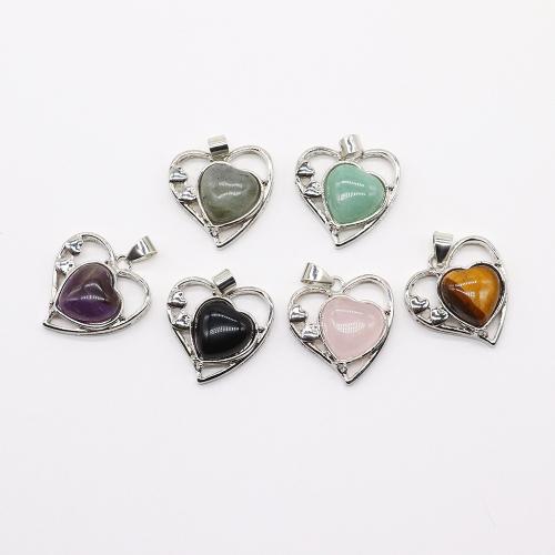 Gemstone Jewelry Pendant, Natural Stone, with Zinc Alloy, Heart, plated, DIY & hollow 