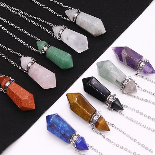 Pierre naturelle Collier de bouteille de parfum, avec 304 chaîne en acier inoxydable, peut s’ouvrir et mettre dans quelque chose & différents matériaux pour le choix & unisexe Environ 41-50 cm, Vendu par PC