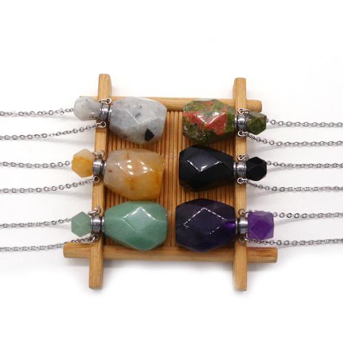 Pierre naturelle Collier de bouteille de parfum, avec 304 chaîne en acier inoxydable, peut s’ouvrir et mettre dans quelque chose & différents matériaux pour le choix & unisexe Environ 41-50 cm, Vendu par PC