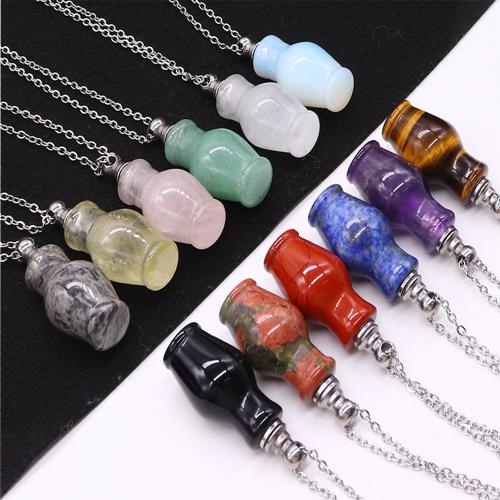 Pierre naturelle Collier de bouteille de parfum, avec 304 chaîne en acier inoxydable, peut s’ouvrir et mettre dans quelque chose & différents matériaux pour le choix & unisexe Environ 41-50 cm, Vendu par PC