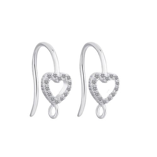 925 Sterling Silver Earring Drop Component, Heart, DIY & micro pave cubic zirconia, earring drop component length 15-20mm [