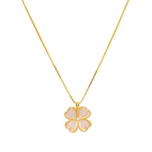 Argent sterling 925 collier, avec Oeil de chat, avec 2inch chaînes de rallonge, Trèfle à quatre feuilles, chaîne de boîte & pavé de micro zircon & pour femme, plus de couleurs à choisir Environ 18.1 pouce, Vendu par PC