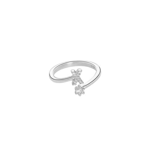 Argent sterling 925 Cuff Bague, Lettre d’alphabet, Plaqué de platine, styles différents pour le choix & pavé de micro zircon & pour femme .5-8, Vendu par PC