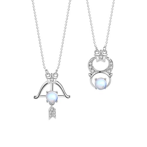 Argent sterling 925 collier, avec chalumeau, avec 2inch chaînes de rallonge, 12 Signes du Zodiaque, styles différents pour le choix & pavé de micro zircon & pour femme Environ 15.7 pouce, Vendu par PC