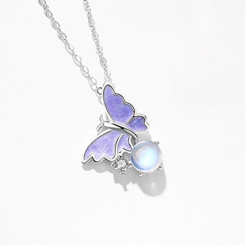 Argent sterling 925 collier, avec chalumeau, papillon, styles différents pour le choix & pour femme & émail & avec strass Environ 16-18 pouce, Vendu par PC