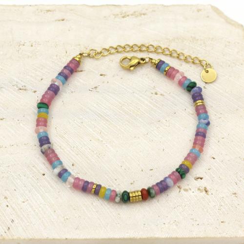 Acier inoxydable 304 bracelet, avec Pierre naturelle & Hématite, Placage de couleur d'or, bijoux de mode, plus de couleurs à choisir Vendu par PC