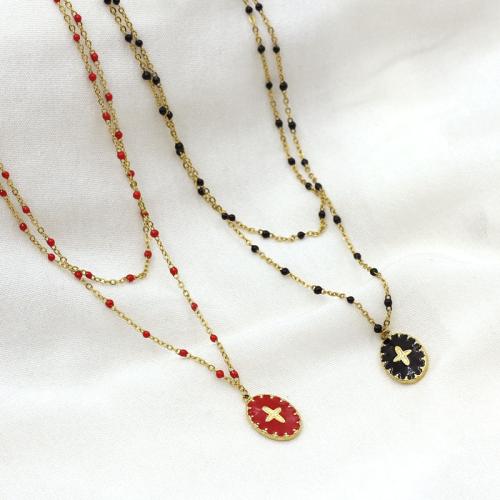 304ステンレススチール ネックレス, ゴールドメッキ, ダブルレイヤー & ファッションジュエリー & エナメル, 無色, 売り手 パソコン