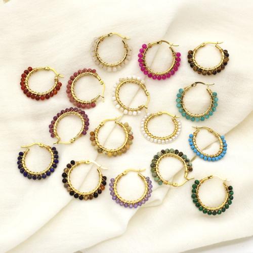 304 Stainless Steel Lever Back Earring, with Natural Stone, gold color plated, fashion jewelry 