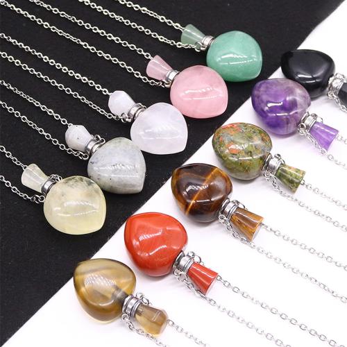Pierre naturelle Collier de bouteille de parfum, avec 304 chaîne en acier inoxydable, peut s’ouvrir et mettre dans quelque chose & différents matériaux pour le choix & unisexe Environ 41-50 cm, Vendu par PC