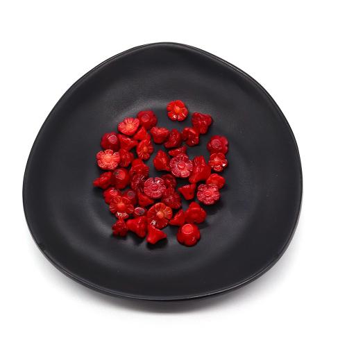 corail synthétique goutte, fleur, gravé, envoyé au hasard & DIY & effet 3D, rouge, 9-10mm, Vendu par PC[