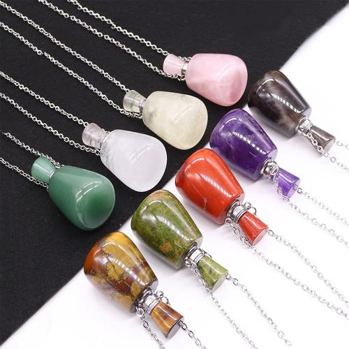 Pierre naturelle Collier de bouteille de parfum, peut s’ouvrir et mettre dans quelque chose & différents matériaux pour le choix & unisexe Environ 41-50 cm, Vendu par PC