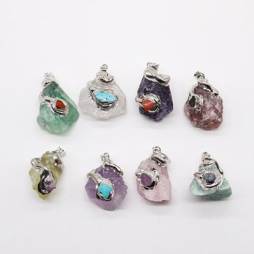 Natural Stone Pendant, with Brass, plated, random style & DIY 25-45mm 