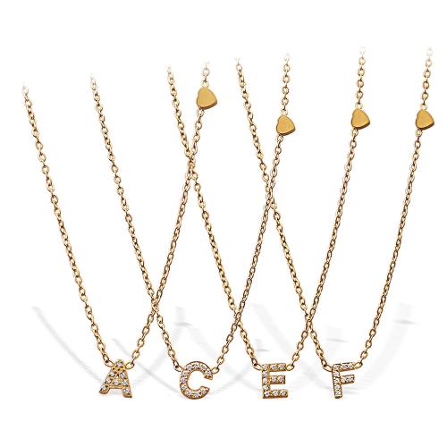 Нержавеющая сталь 304 Ожерелье, Алфавитное письмо, 18K позолоченный, различные модели для выбора & инкрустированное микро кубического циркония & Женский, продается PC