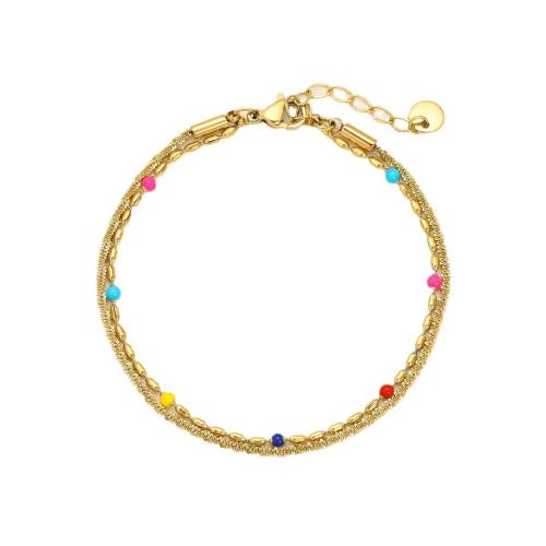 Acier inoxydable 304 bracelet, Plaqué or 18K, Double couche & pour femme & émail, plus de couleurs à choisir, Vendu par PC