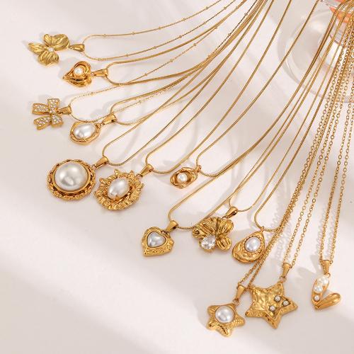 ステンレス鋼のジュエリーネックレス, 304ステンレススチール, とともに プラスチック製パール, ゴールドメッキ, ファッションジュエリー & ライン石のある, 金色, 売り手 パソコン