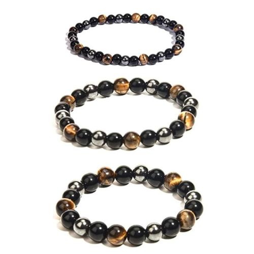 Tiger Eye Bracelet, with Iron Rock & Glass, Round, handmade & Unisex 