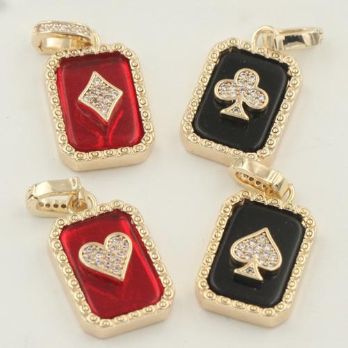 Cubique Pendentif en laiton zircon pavent, Poker, Placage de couleur d'or, DIY & styles différents pour le choix & pavé de micro zircon & émail, pendant length 10-25mm, Vendu par PC