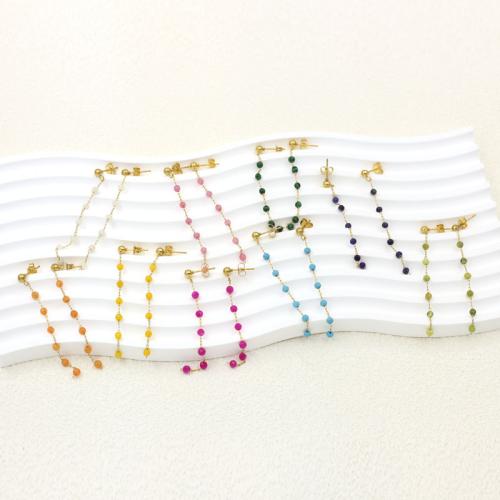 Acier inoxydable 304 boucle d'oreille en gland, avec Pierre naturelle, Placage de couleur d'or, bijoux de mode, plus de couleurs à choisir, Vendu par paire