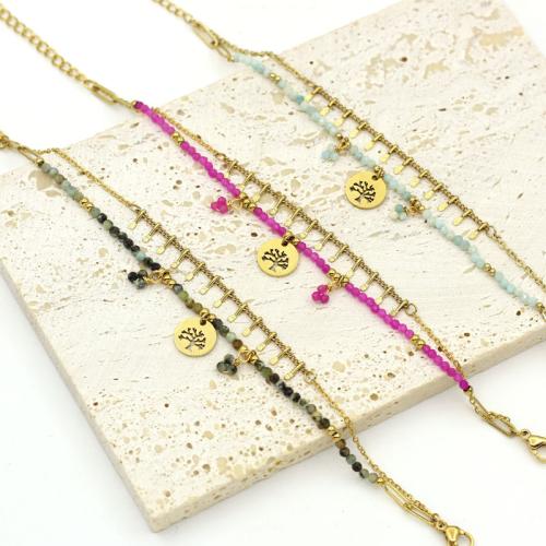 acero inoxidable 304 Pulsera, con Piedra natural, chapado en color dorado, Doble capa & Joyería, más colores para la opción, Vendido por UD