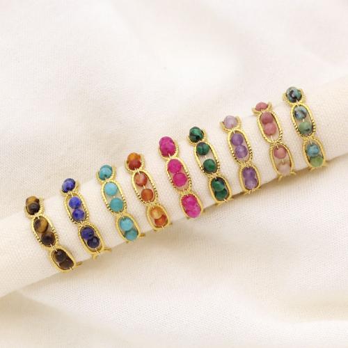 304 Stainless Steel Cuff Finger Ring, with Natural Stone, gold color plated, fashion jewelry 