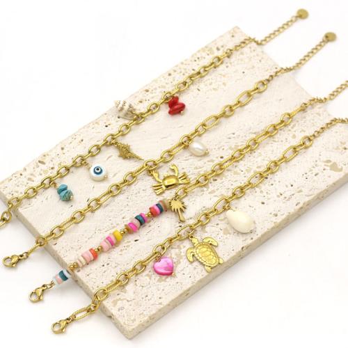 acero inoxidable 304 Pulsera, con Piedras preciosas & Nácar & resina & Perlas plásticas, chapado en color dorado, Joyería, más colores para la opción, 170x120x10mm, Vendido por UD
