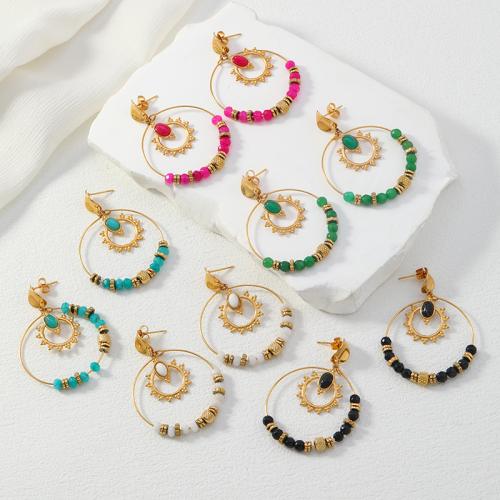 Acier inoxydable 304 Boucle d'oreille goutte, avec Pierre naturelle, Placage de couleur d'or, bijoux de mode, plus de couleurs à choisir, Vendu par paire