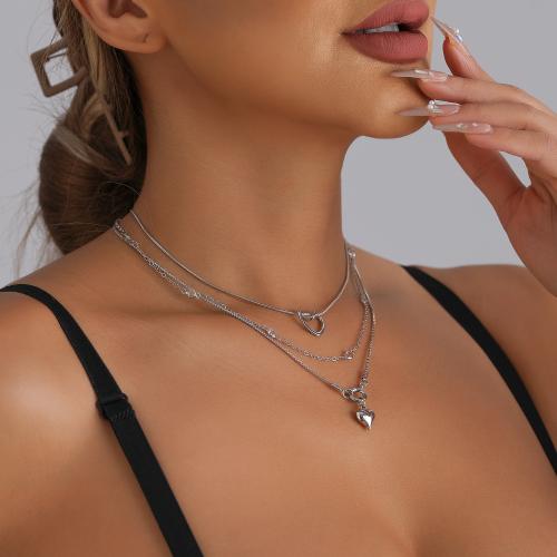 Fashion Multi Layer Necklace, Zinc Alloy, gold color plated, Double Layer & fashion jewelry, silver color [