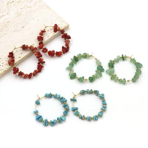 304 Stainless Steel Lever Back Earring, with Natural Stone, gold color plated, fashion jewelry 