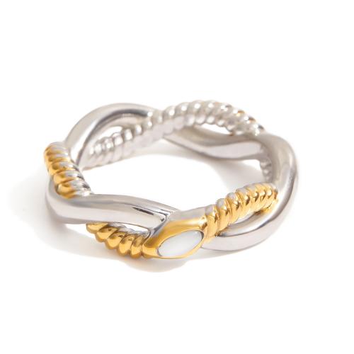 Acier inoxydable 304 bague, avec coquille blanche, Placage, normes différentes pour le choix & pour femme & deux tons & creux, Vendu par PC