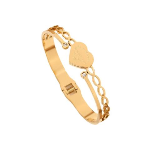 Titanium Steel Bangle, plated, Double Layer & for woman & with rhinestone & hollow Inner diameter : 