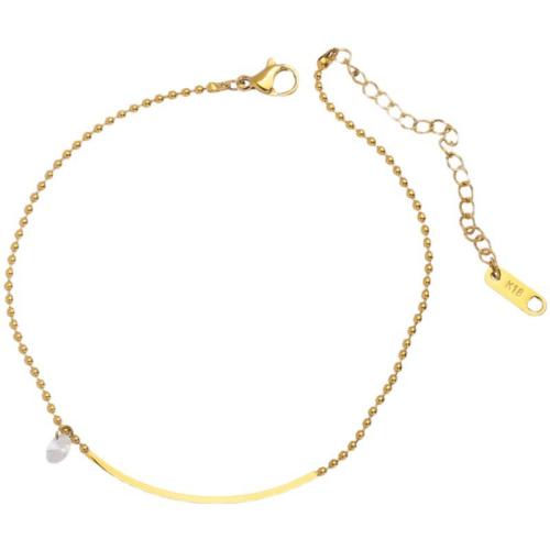 Titanium Steel Anklet, with Cubic Zirconia, with 5cm extender chain, 18K gold plated, fashion jewelry & for woman Approx 21 cm 