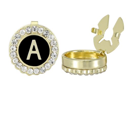 Gemelos de aleación de zinc, Esférico, chapado en color dorado, para hombre & esmalte & con diamantes de imitación, Vendido por Par