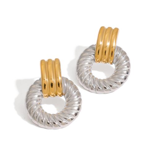 Acier inoxydable 304 boucle d oreille dormeuse, Placage, pour femme & deux tons & creux, Vendu par paire