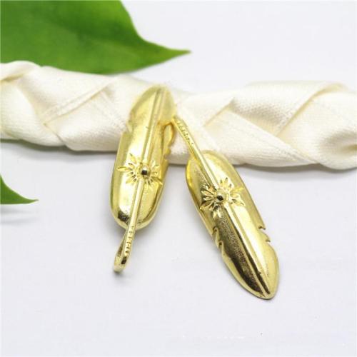 laiton Pendentif, forme de plume, Placage, DIY, couleur originale Vendu par PC[