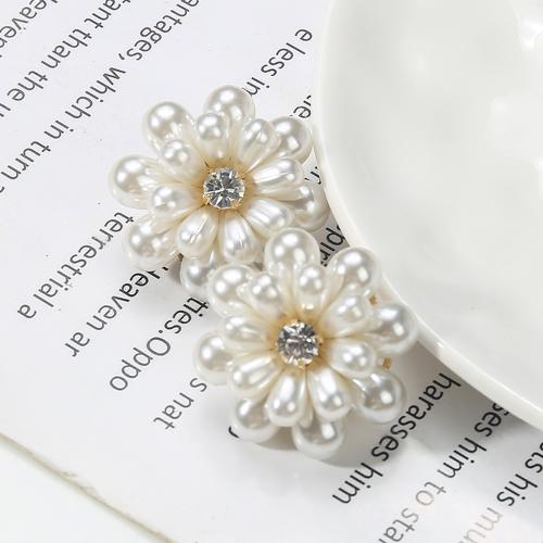Messing Ohrstecker, mit Kunststoff Perlen, Blume, plattiert, Modeschmuck & mit Strass, gemischte Farben, 30.35x24.6x32.87mm, verkauft von Paar