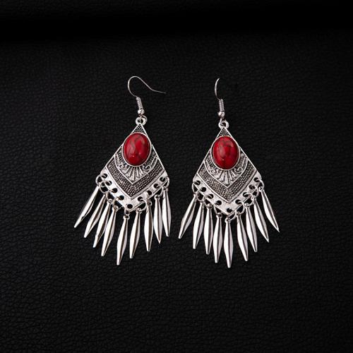 alliage de zinc Boucle d'oreille goutte, avec turquoise, Motif géométrique, Placage, Style bohème & styles différents pour le choix & pour femme, earring length 60-80mm, Vendu par paire