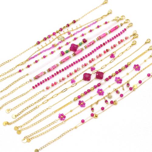 304 Edelstahl Armband, mit Naturstein & Kunststoff Perlen, goldfarben plattiert, Modeschmuck, keine, verkauft von PC