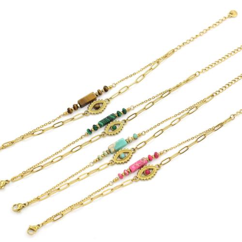 acero inoxidable 304 Pulsera, con Piedra natural, chapado en color dorado, Doble capa & Joyería, más colores para la opción, Vendido por UD