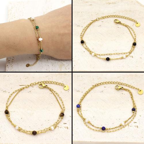 304 Edelstahl Armband, mit Naturstein & Kunststoff Perlen, goldfarben plattiert, Doppelschicht & Modeschmuck, keine, verkauft von PC