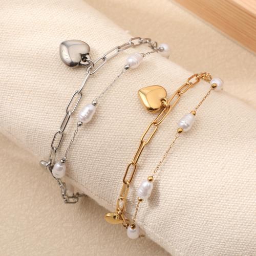 acero inoxidable 304 Pulsera, chapado en color dorado, Joyería & multicapa & imitación de perla, más colores para la opción, Vendido por UD