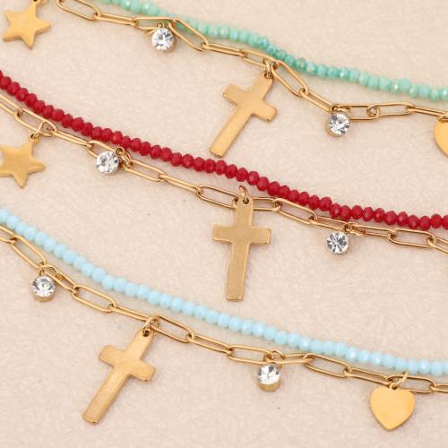 acero inoxidable 304 Pulsera, con Cristal & diamantes de imitación, chapado en color dorado, Doble capa & Joyería, más colores para la opción, Vendido por UD