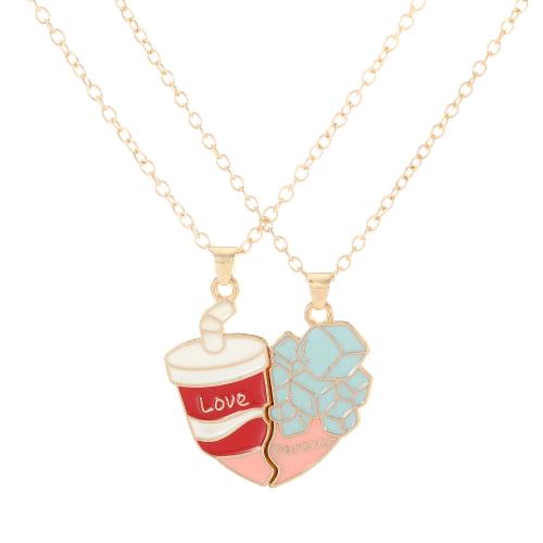 Enamel Zinc Alloy Necklace, plated, 2 pieces & Unisex, golden 