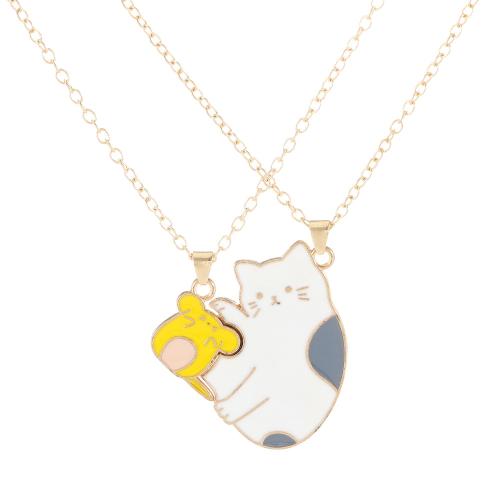 Enamel Zinc Alloy Necklace, plated, 2 pieces & Unisex, golden 