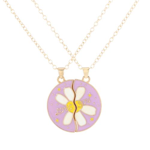 Enamel Zinc Alloy Necklace, plated, 2 pieces & Unisex, golden 